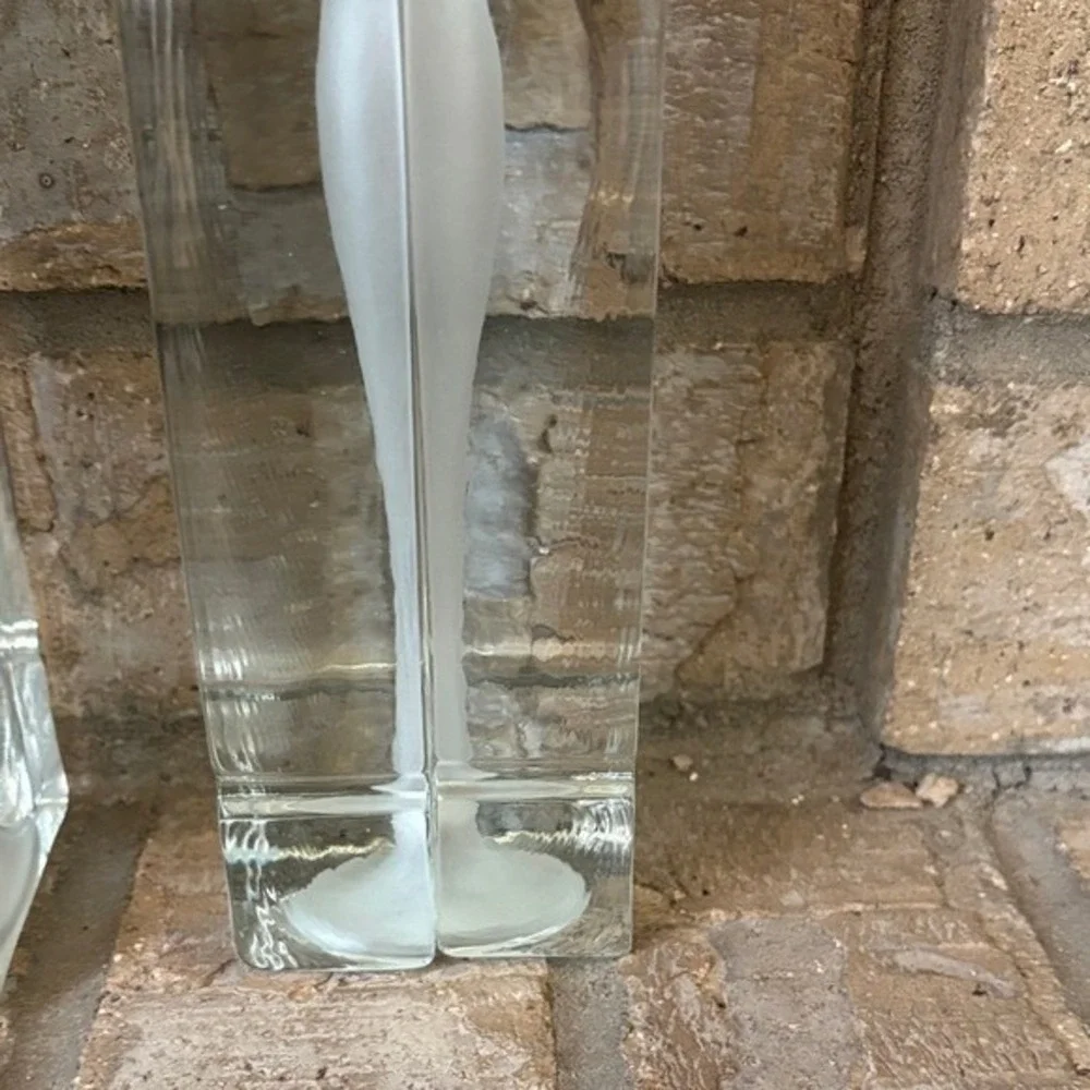 Vintage Pair Heavy Glass Blocks w/ Frosted Candle Stick Mold Decor Bookends RARE